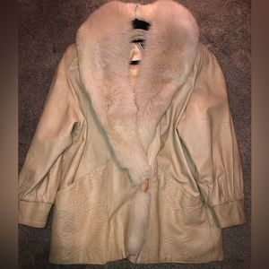 J.Percy for Marvin Richards Cream Leather Fox Fur Trim Coat S